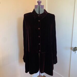 VTG Velvet M Shirt Silk Blend Floral Embroidered Dk Brown Dark Romantic Whimsi